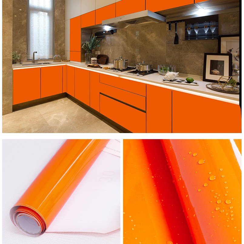 Giấy dán tường decal màu cam trơn có sẵn keo mặt sau khổ 1,2m