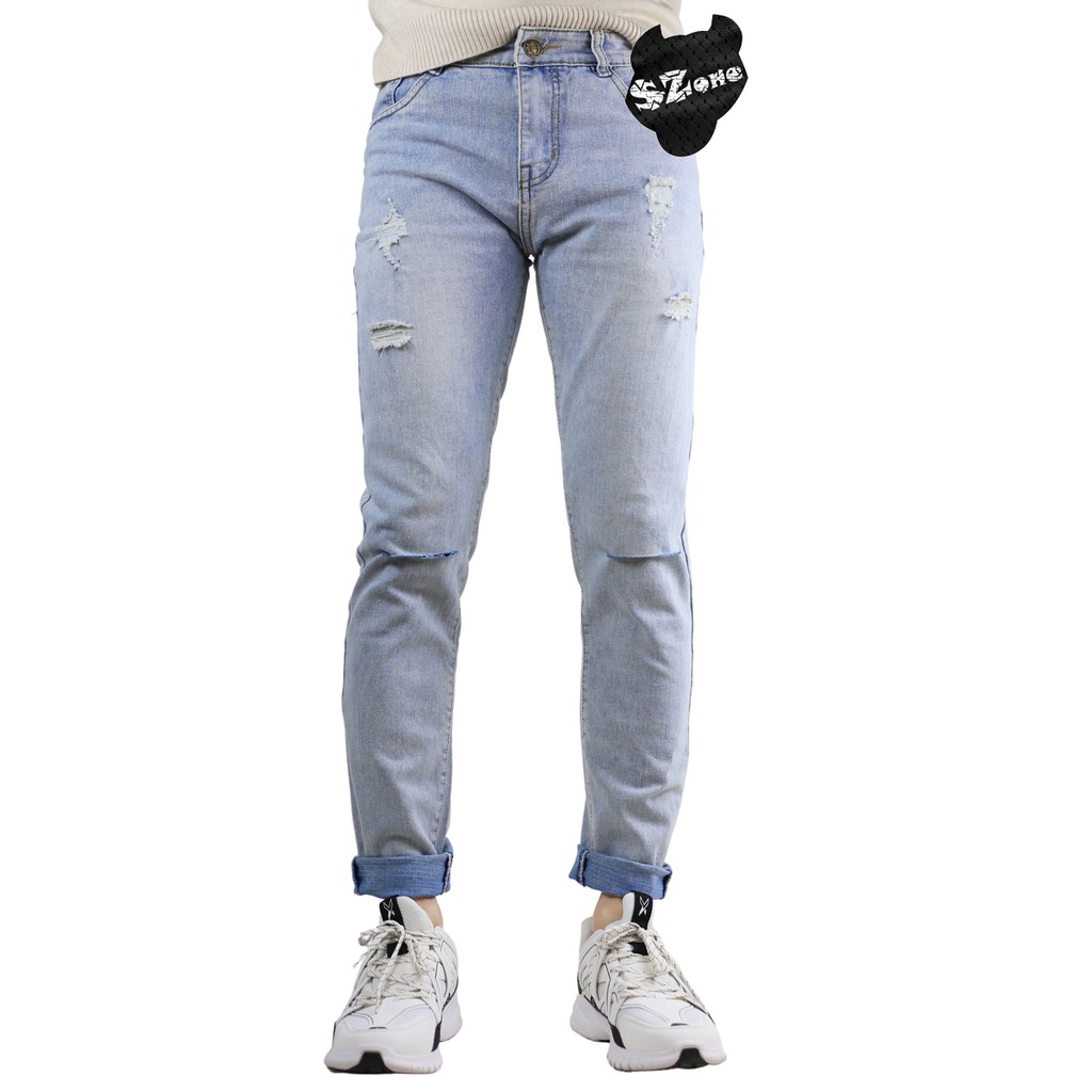 Quần Jeans Nam Rách Gối Dáng Skinny SZone SQB601