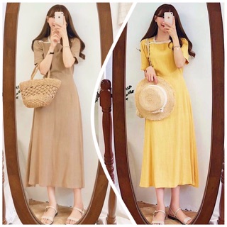 Đầm midi, váy dạo phố viền ren form dài 2 màu (kèm hình thật)