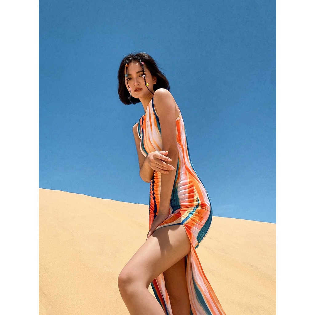 Dahila Dress - Váy thun dáng dài xẻ màu tan - Thiết kế bởi Iamcoco.official