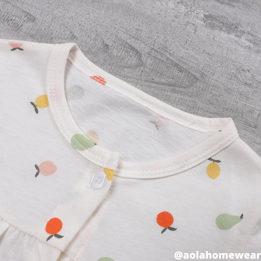Bộ dài tay bé gái thun cotton, bộ babydoll bé gái mặc ngủ tay bèo cài nút Áo Lá Homewear A002