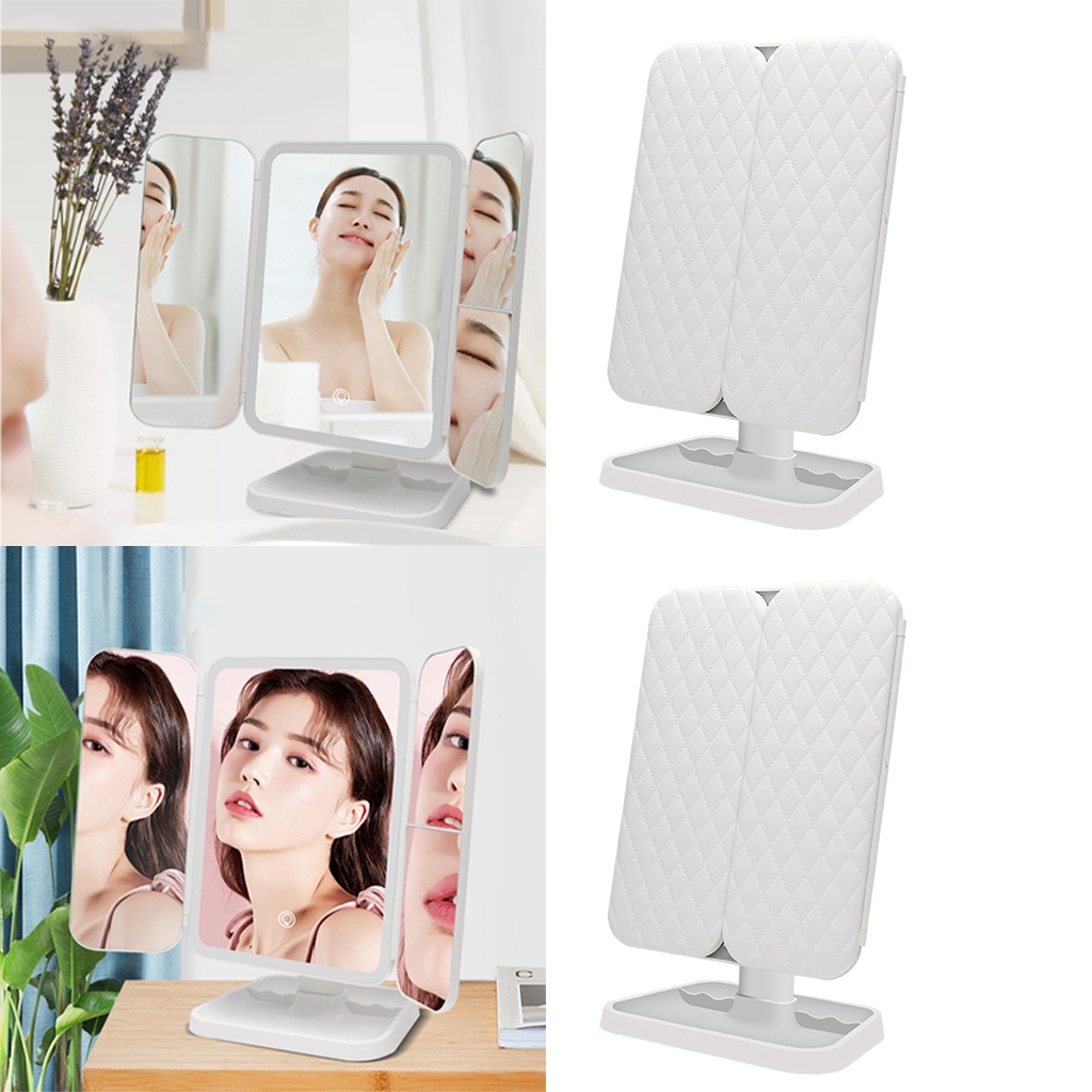Bộ gương trang điểm gấp ba khúc có đèn led 52 bóng dành cho nữ
