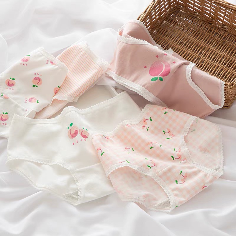 [Có Bigsize] Quần Lót Nữ Cotton Quả Đào  Sét 5 Quần Lót Nữ Dễ Thương Xinh Màu Hồng Xinh Xắn Mainia Shop