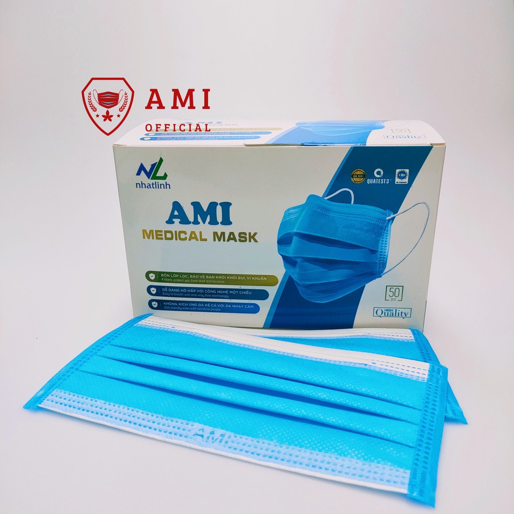 Khẩu trang y tế Ami Medial mask giấy kháng khuẩn hộp 50c - ami official