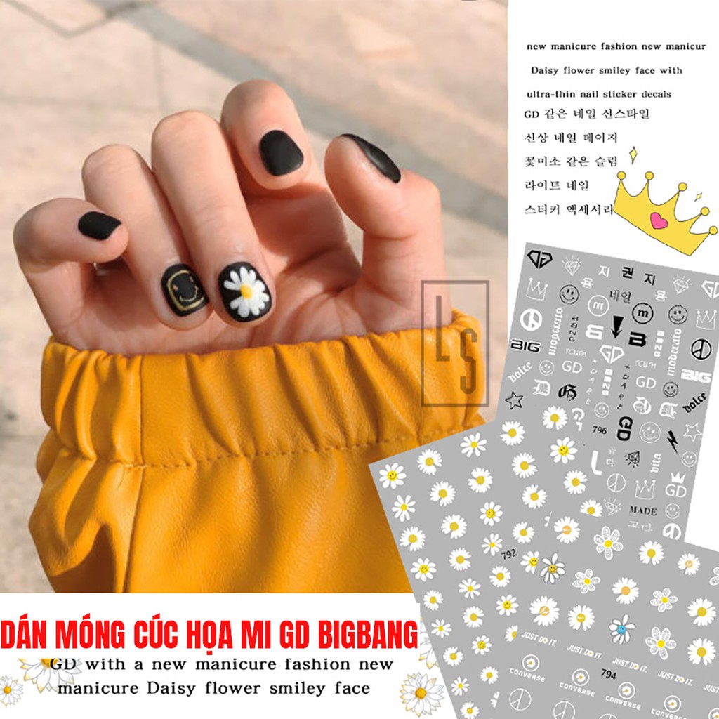 Bộ sticker trang trí móng tay cúc họa mi - Dán móng hoa cúc GD