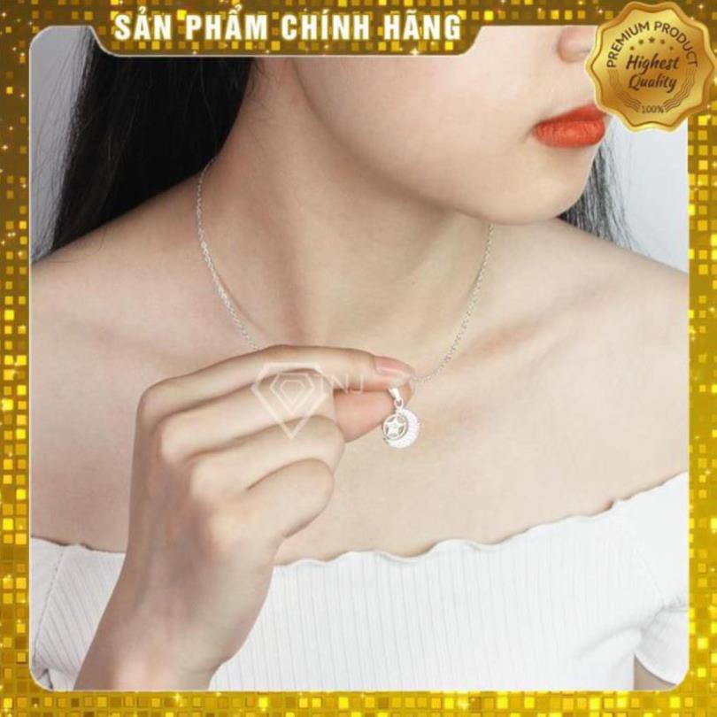 [KHÔNG ĐẸP HOÀN TIỀN] Vòng cổ bạc nữ hình mặt trăng sao đính đá trắng khắc tên theo  yêu cầu