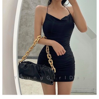 Đầm body hở lưng Ulzzang(sẵn xanh lá,đen)
