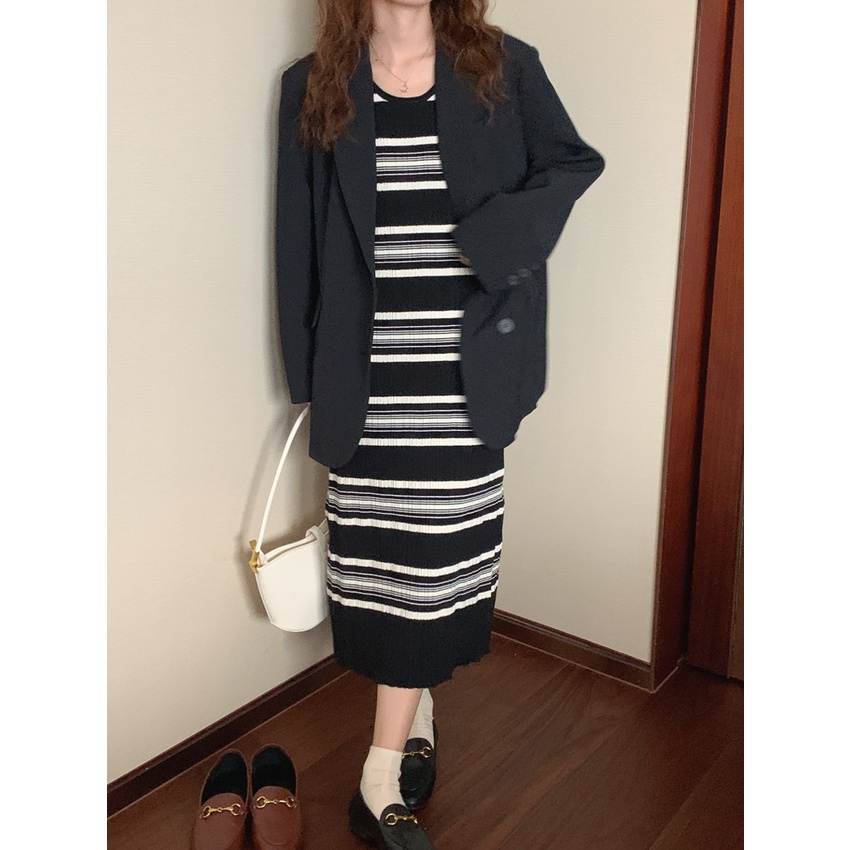 Xiaozhainv Đầm Maxi Dệt Kim Không Tay Dáng Chữ A Màu Sắc Tương Phản Phong Cách Hàn Quốc Dành Cho Nữ