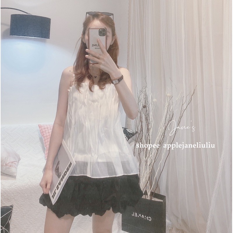 sẵn Jane’s Áo xếp li babydoll tơ óng ánh - chân váy ngắn C051