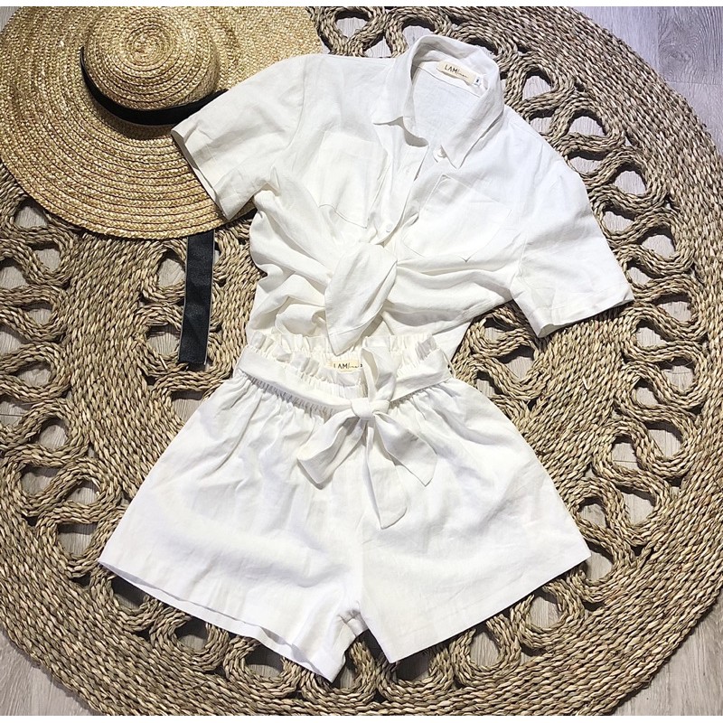 Set gồm Áo sơ mi và quần short vải Linen