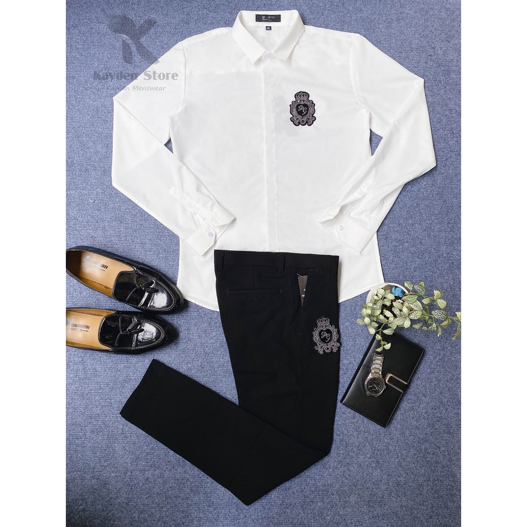 Quần Tây Đen Thêu Họa Tiết Sơ Mi Dáng Ôm Ống Côn Vải Chống Nhăn Mẫu quần Âu Logo THÊU Đá | BigBuy360 - bigbuy360.vn