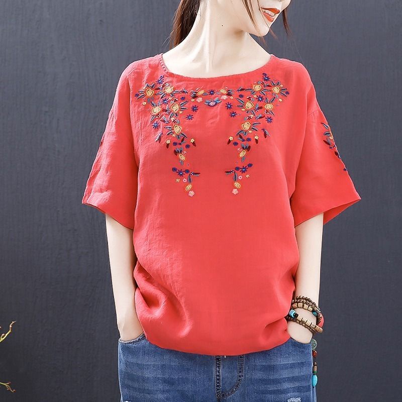 Áo Linen Thiều Hoa tay lỡ thêu hoa tỉ mỉ sang trọng H0212