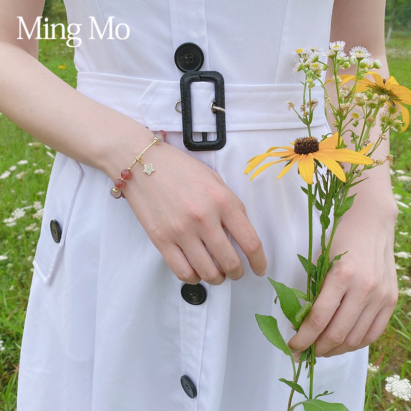 Vòng Đeo Tay Bằng Đá Năng Lượng Tự Nhiên Họa Tiết Hoa Đào / Ánh Trăng Màu Xám Đơn Giản Dễ Phối Đồ Cho Nữ