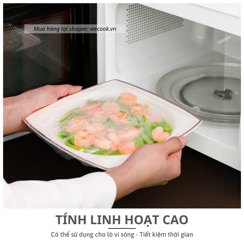 Set 100 màng bọc thực phẩm thức ăn có chun siêu co dãn WeCook - Túi bọc thực phẩm đồ ăn bảo quản thực phẩm