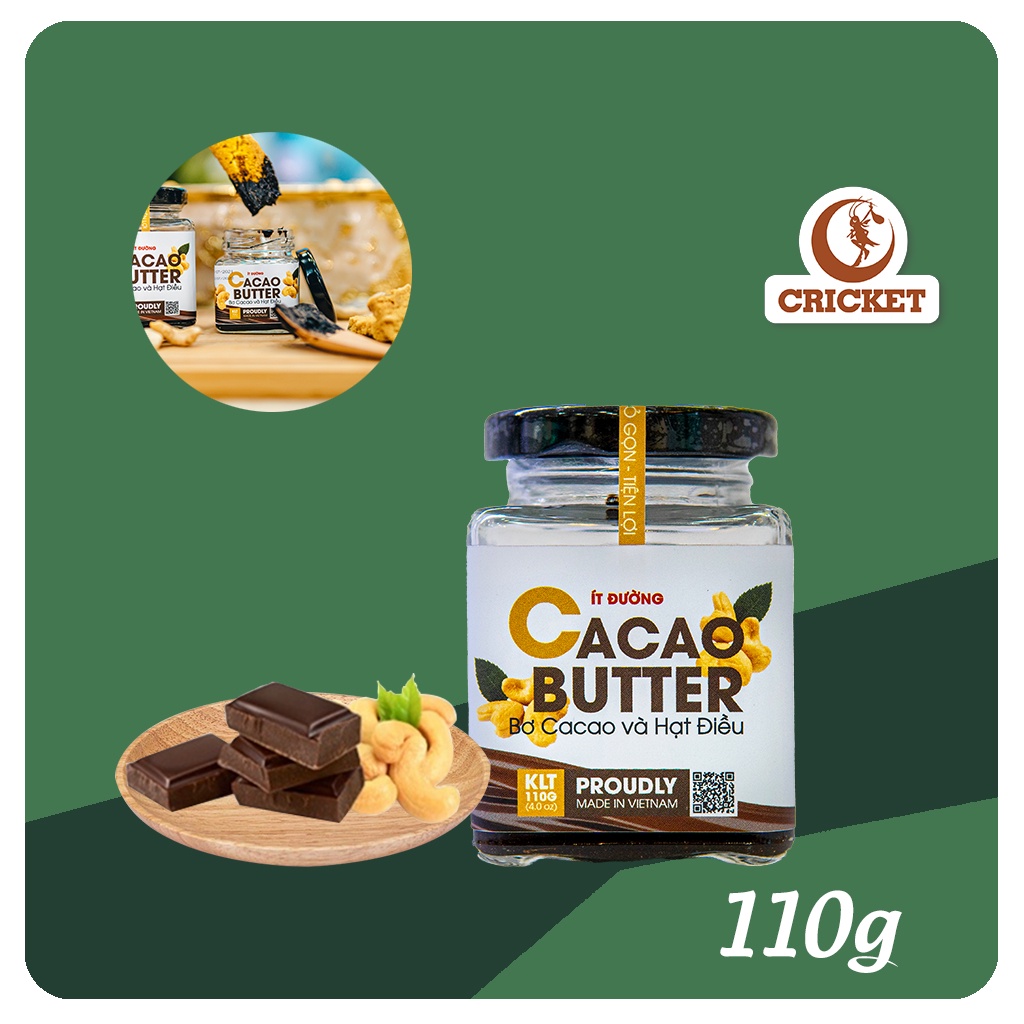Bơ Cacao Hạt Điều Healthy Nguyên Chất 100% (Hũ 110g) - Hương thơm cacao nồng nàn nguyên liệu thuần organic