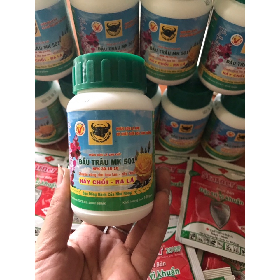 Phân Bón Lá Đầu Trâu MK501 100GRAM MK 501 kích cây ra rễ, nảy chồi, ra lá, Chuyên Dành Cho Hoa Lan, Cây Kiểng