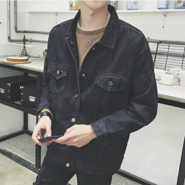 (VIP) Áo khoác jean nam màu đen form rộng cao cấp giá rẻ có 6 túi thật Human-Trơn