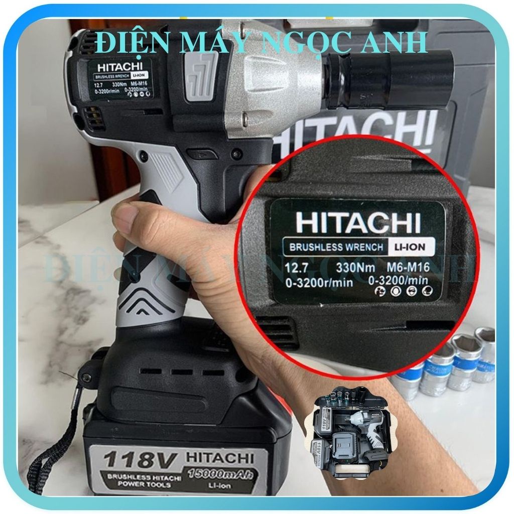 Máy siết bulong pin bắn vặn bắt siết bu lông total không chổi than chính hãng HITACH 118V 100% đồng- 2 Pin Chuẩn 10 Cell
