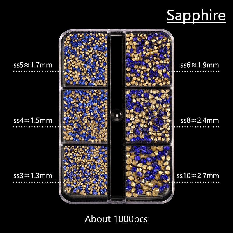 Bộ 1000 Hạt Đá 3D Trang Trí Móng Tay 6 Ngăn