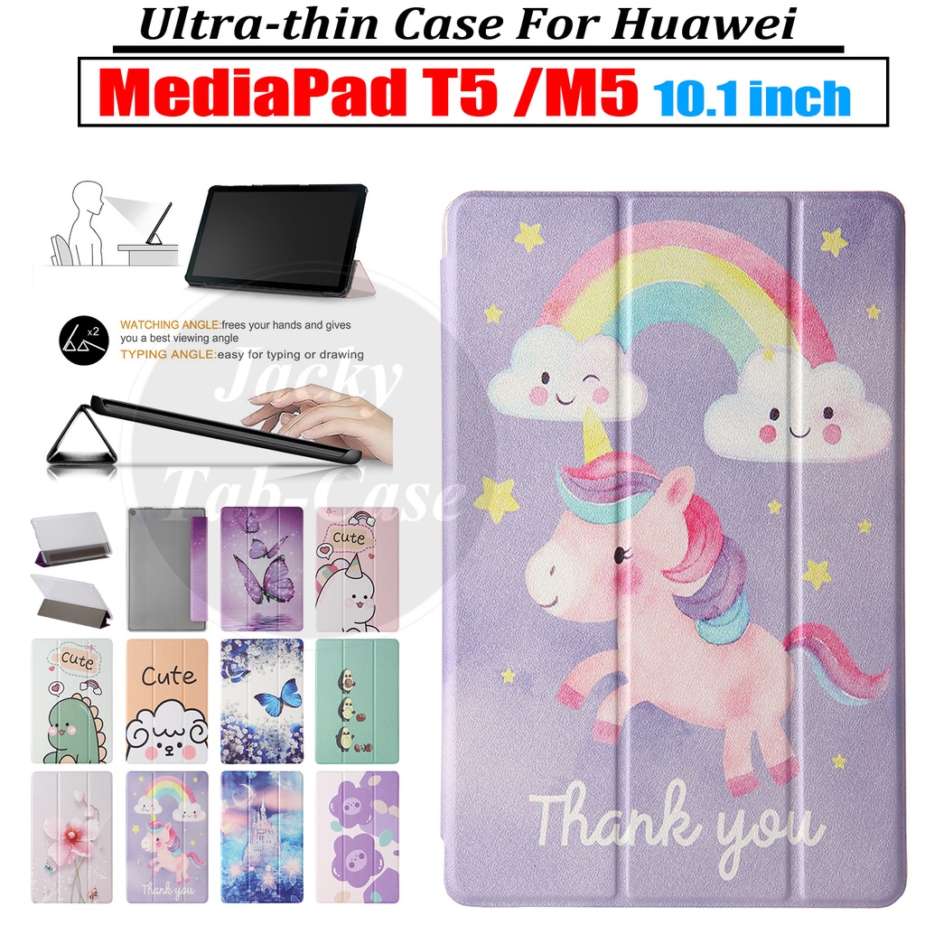 Bao Da Máy Tính Bảng PU Viền Silicone Dẻo Nắp Lật Cho Huawei MediaPad T5 10.1 inch AGS2-W09 AGS2-W19 AGS2-L03 AGS2-L09