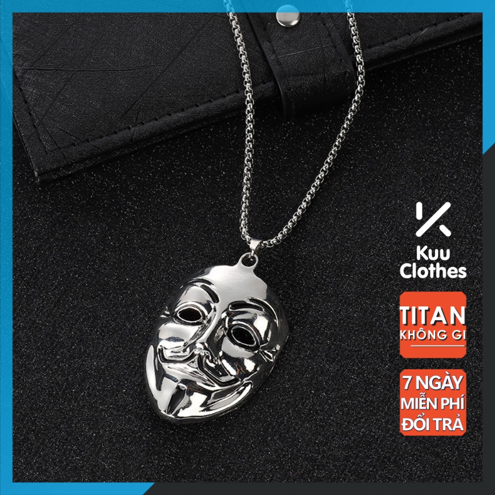 Dây Chuyền Nam Mặt Nạ Kuu Clothes Màu Bạc - Mặt Vòng Cổ Hacker Thép Titan Không Gỉ - Anonymous Chains