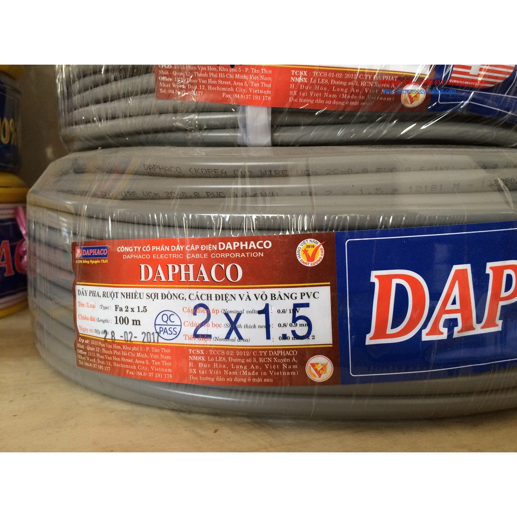 Dây điện đôi Daphaco xám 2 lớp 2x1.5 2x2.5