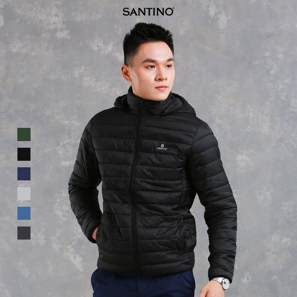 Áo phao nam béo siêu nhẹ Santino mũ chùm chất liệu giữ nhiệt, chống thấm nước phom dáng vừa vặn PL01