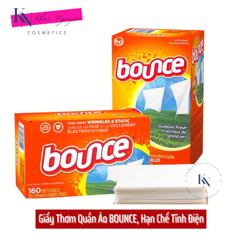 Giấy thơm quần áo Bounce Mỹ, Giấy Làm Mềm Vải Ngăn Tĩnh Điện Nguyên Hộp 160 Tờ