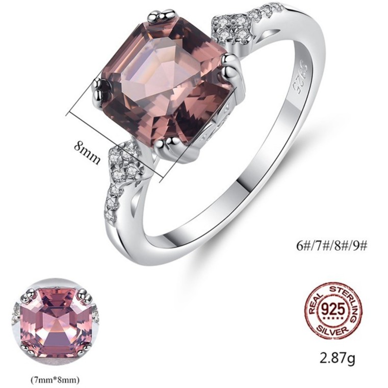 Nhẫn Bạc Nữ S925 Đính Đá Nâu Mặt Vuông N2392 - Bảo Ngọc Jewelry