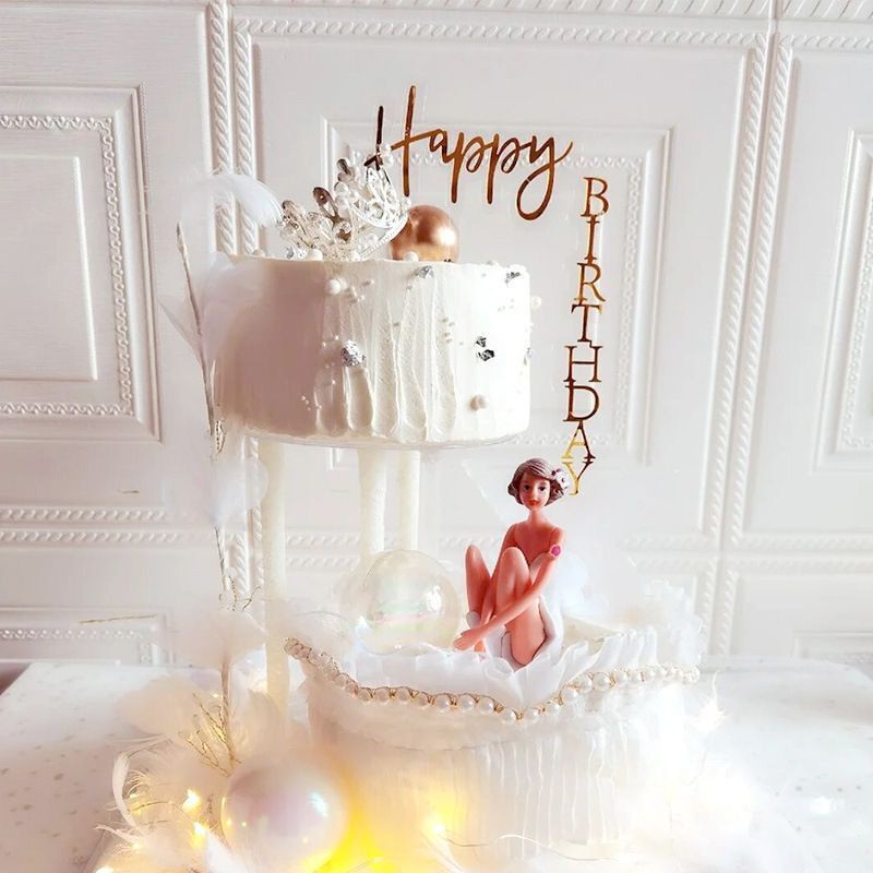 Que Chữ Happy Birthday Bằng Acrylic Màu Vàng / Bạc Chuyên Dụng Cho Trang Trí Bánh Kem