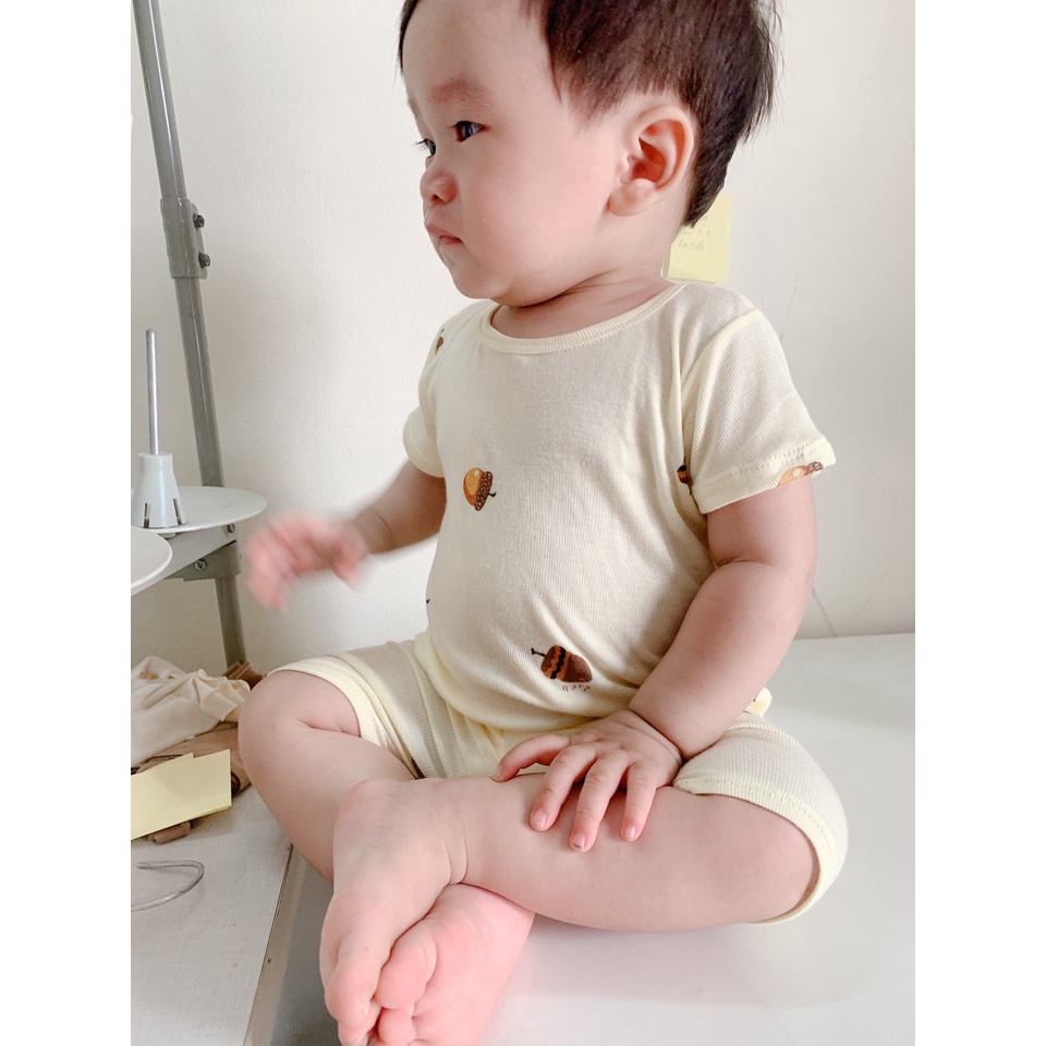 Bộ áo cộc quần ngố cho bé trai ái vải cotton gân lụa mềm mỏng cho bé