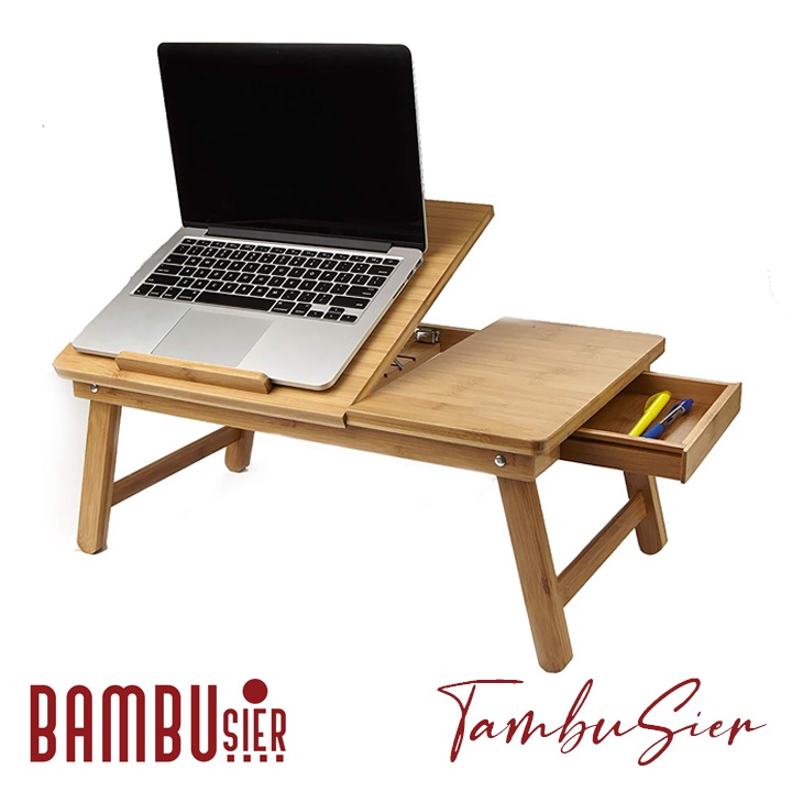 [BAMBOO] Bàn kê laptop xếp gọn gỗ tre - mặt bàn nghiêng 5 cấp độ, bàn có ngăn kéo [TABLIX-01]