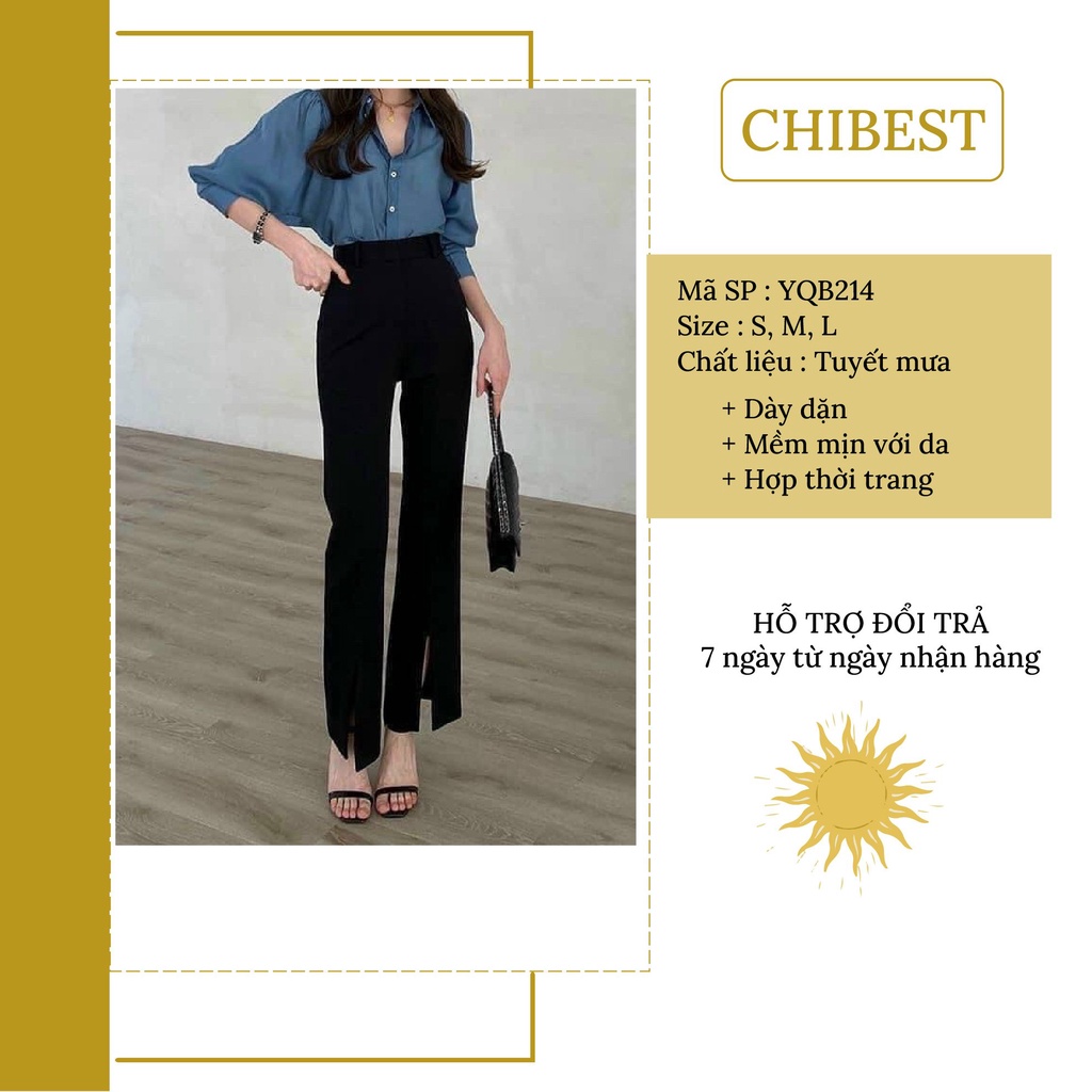 Quần ống loe nữ cạp cao xẻ tà dáng dài chất TM co giãn nhẹ siêu hot CHIBEST YQB214
