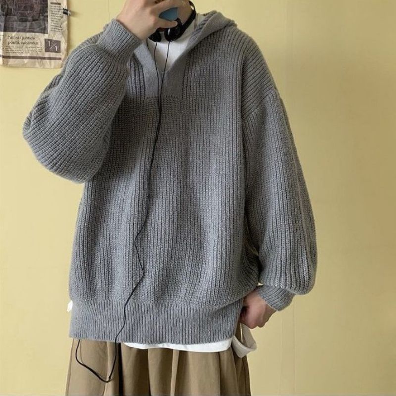 Áo len Unisex form rộng phối mũ