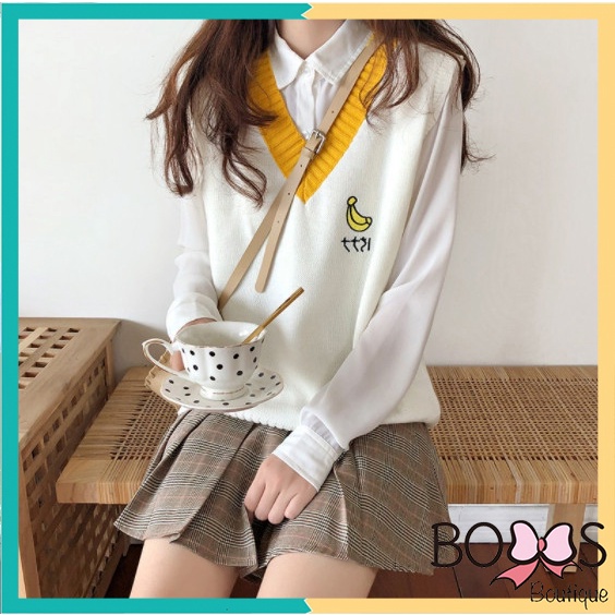 Áo Gile Nữ Chất Liệu Len Hàn Mềm Mại, Thêu Họa Tiết Hình Chuối Siêu Xinh [LC] | BigBuy360 - bigbuy360.vn