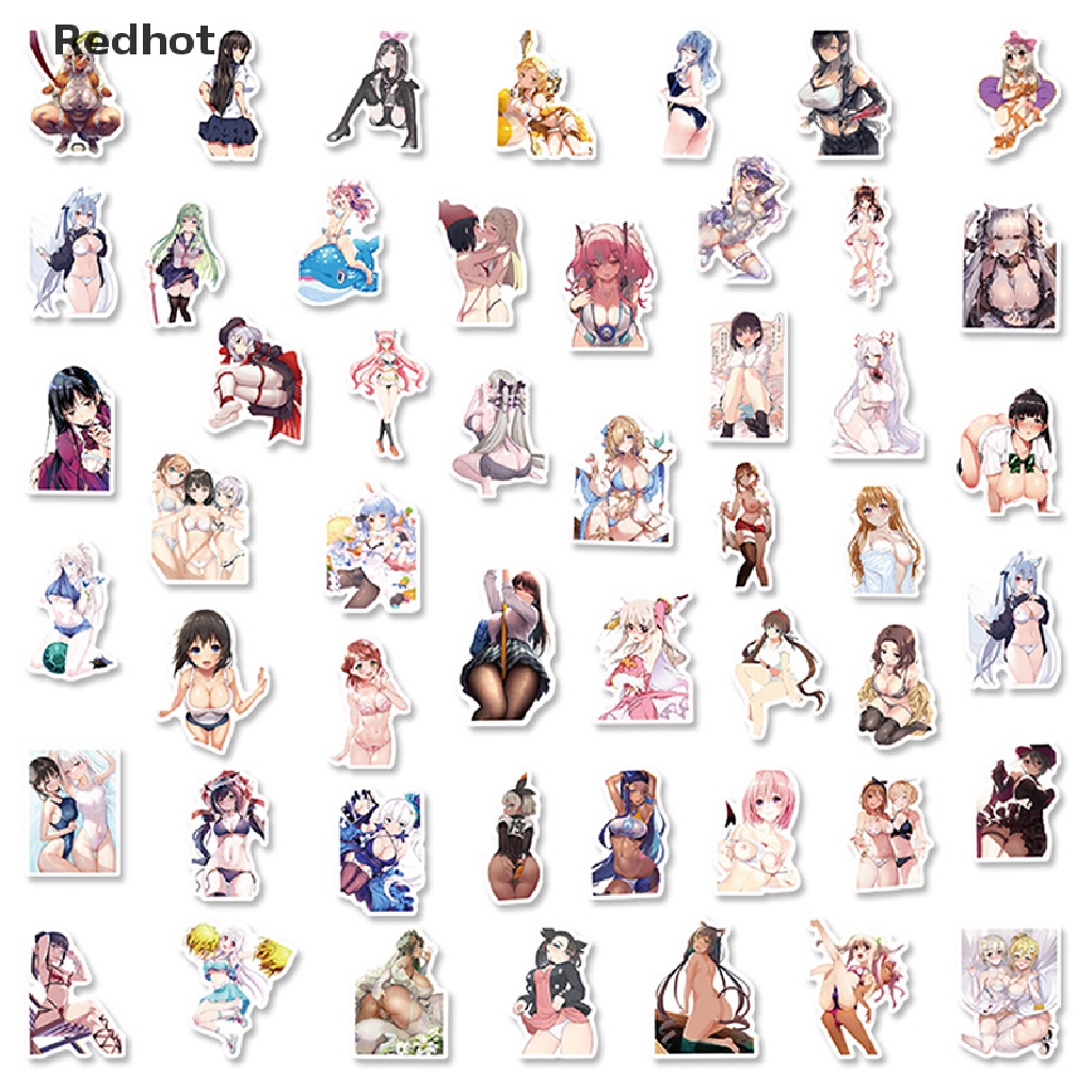Bộ 50 Miếng Dán Hình Cô Gái Anime Gợi Cảm Trang Trí Laptop / Vali / Ván Trượt / Xe Hơi