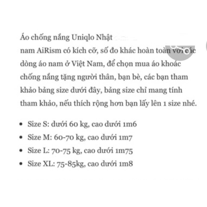 UNIQLO- Áo chống nắng Airism Uniqlo Nam ( mẫu mới )