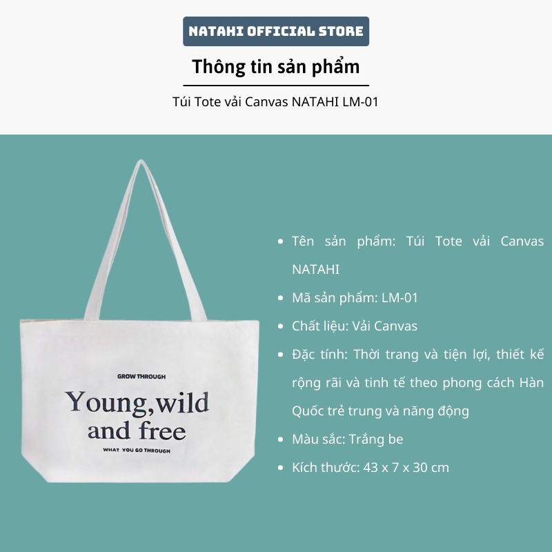 Túi Tote vải Canvas NATAHI LM01 đeo chéo công sở, đi học phong cách Hàn Quốc trẻ trung, năng động