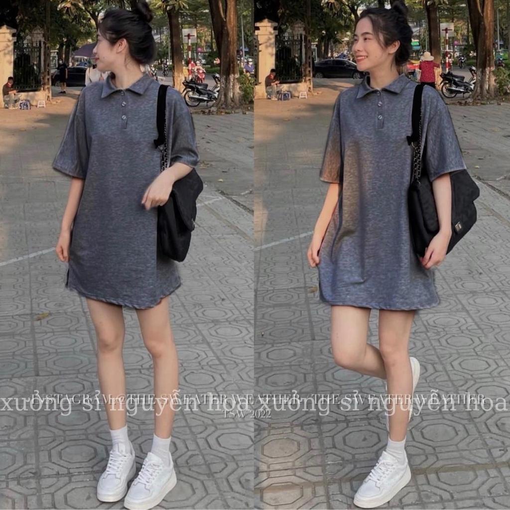 Váy polo nữ cài cúc cổ  chất liệu thun tổ ong dày dặn màu xám đậm tôn da phong cánh hàn quốc xưởng sỉ nguyễn hoa
