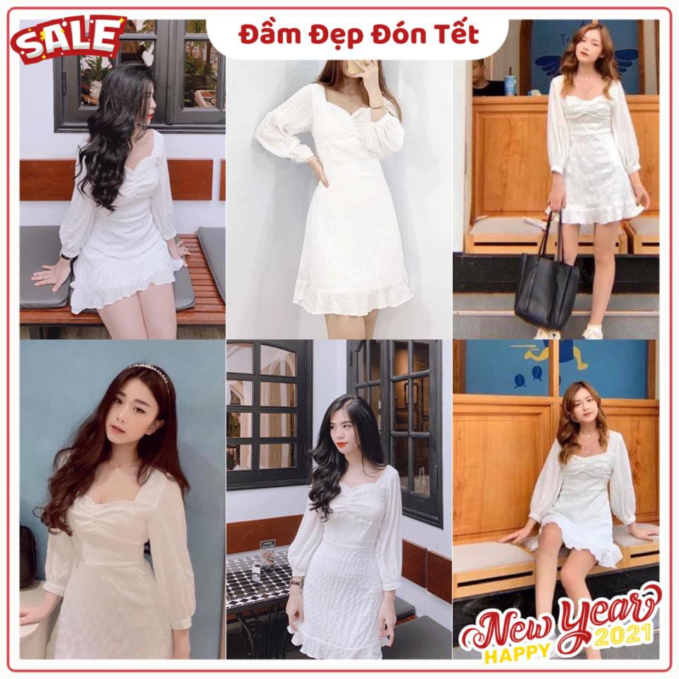 Đầm trắng xinh Lemarr dress tay dài from chuẩn vây cổ vuông kết hợp phần dúm ngực diêu xinh tay bồng ( kèm ảnh thật ) | BigBuy360 - bigbuy360.vn