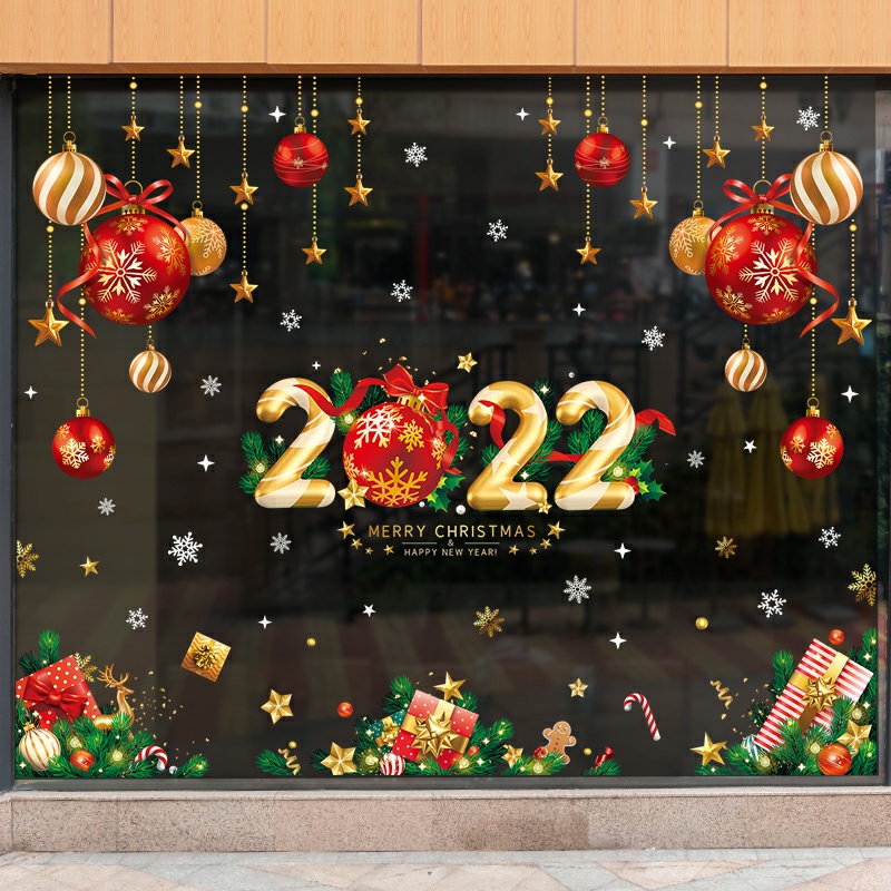 decal giáng sinh dán kính, tường trang trí noel 2022 decor phòng khách phòng ngủ