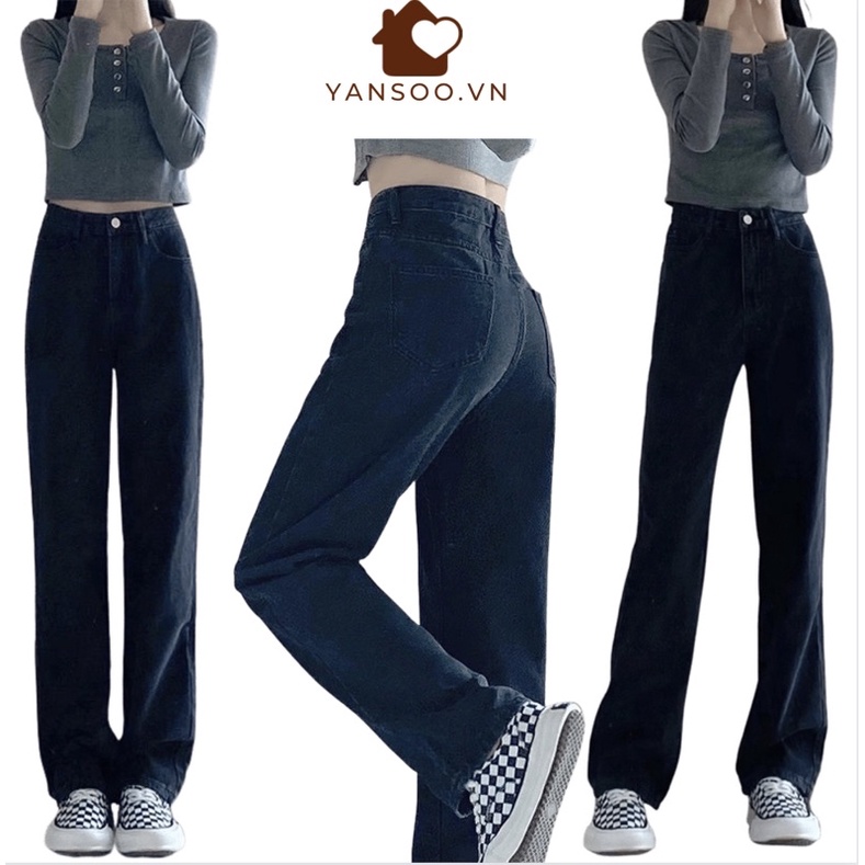 Quần jean ống rộng trắng trơn cạp cao hách chân , quần bò ống sớ hàng quảng châu cao cấp by YANSOO