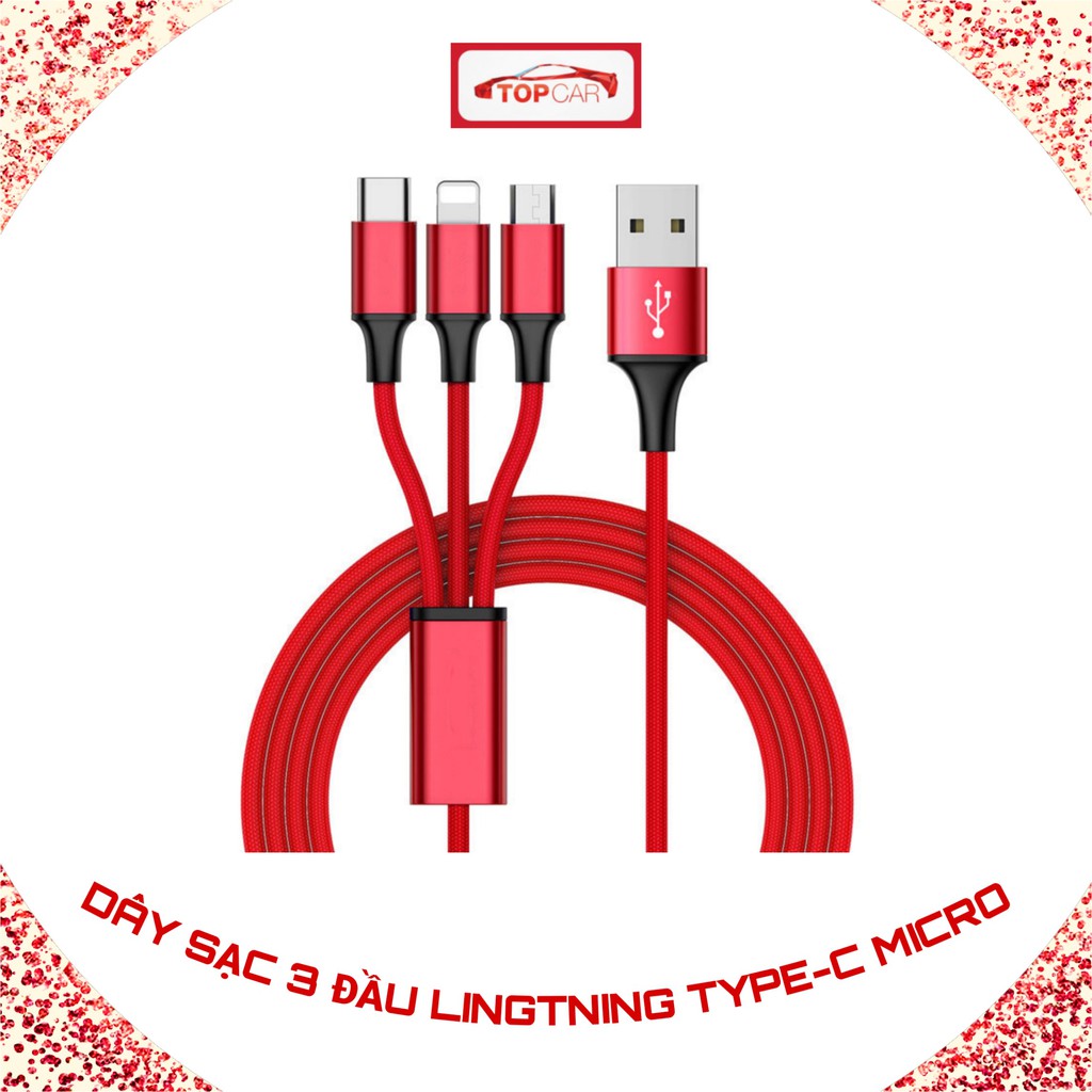 ⚡️CÁP SẠC 3 ĐẦU⚡️Cáp Sạc- Truyền Dữ Liệu USB Chia 3 Đầu Cắm Micro USB Type- C Lightning Tiện Dụng