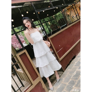 Đầm 2 dây tầng chấm bi (Kèm ảnh thật sản phẩm shop chụp)