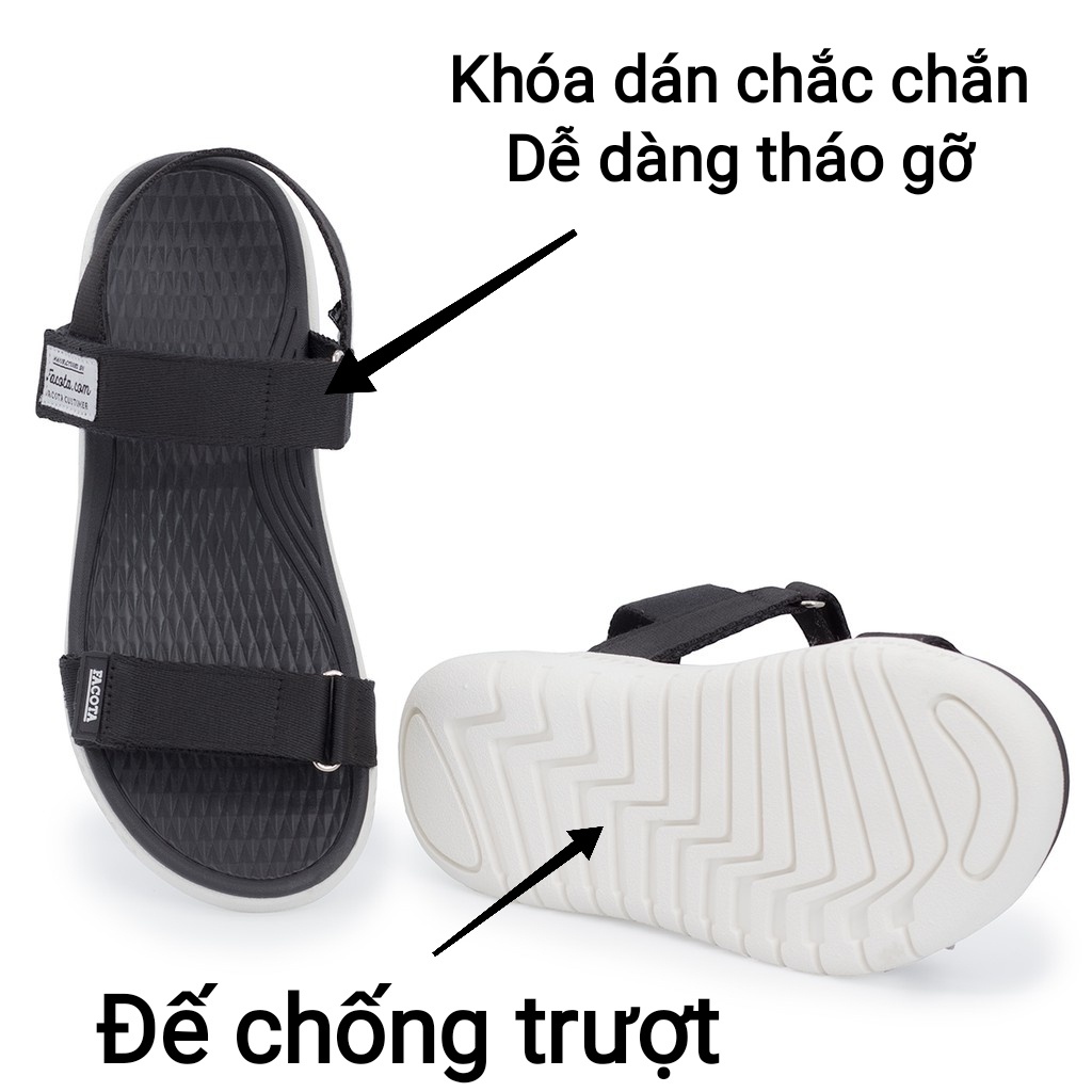 Dép quai ngang nam, sandal nữ đi học đế cao FACOTA chính hãng màu đen đế trắng