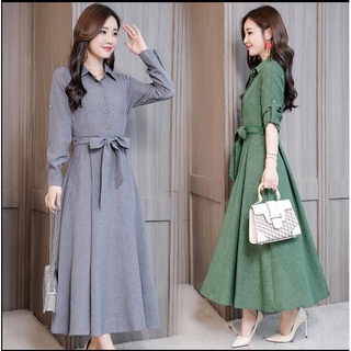 Đầm nữ tay dài eo thắt nơ thời trang công sở