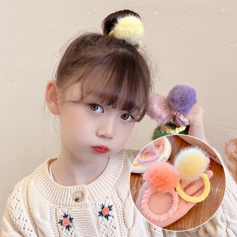 Dây Cột Tóc Đính Bóng Lông Dễ Thương Phong Cách Hàn Quốc Thời Trang Thu Đông Cho Bé Gái