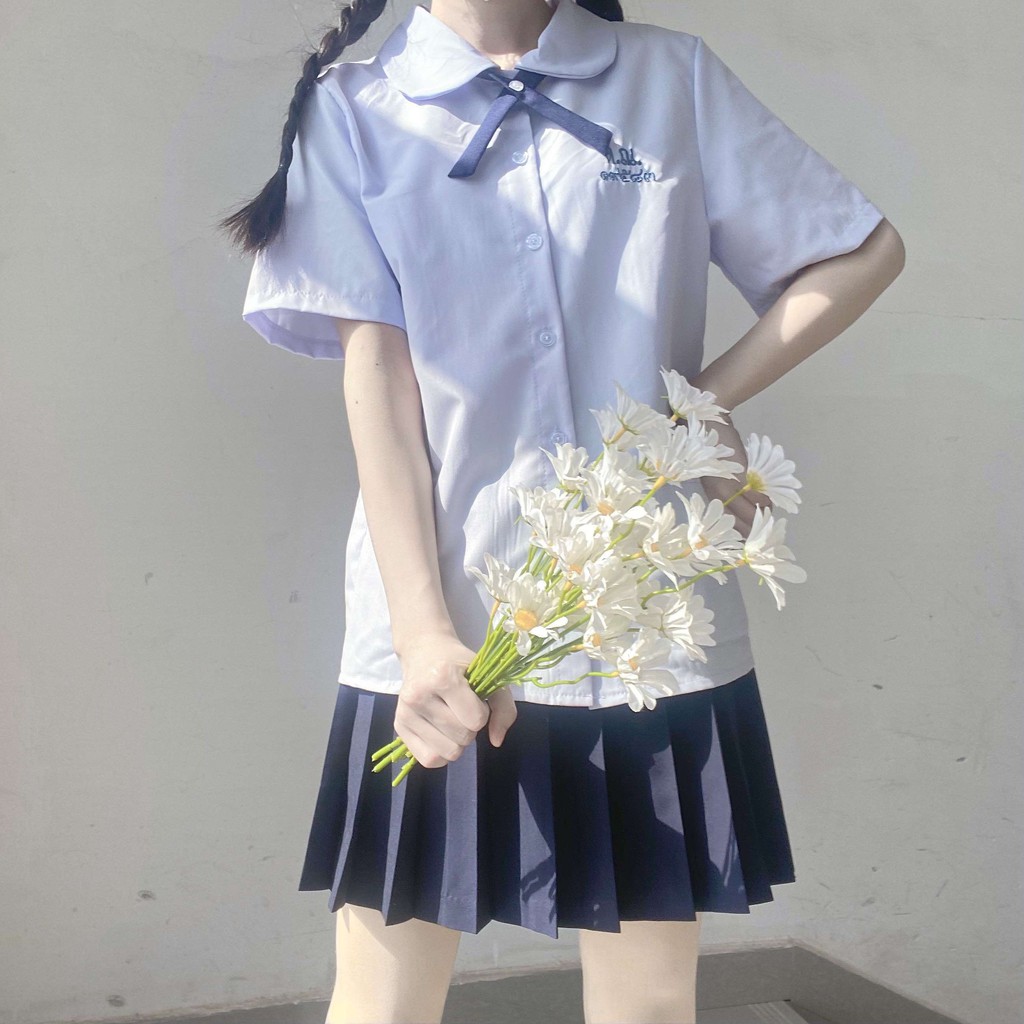 ✔✲Đồng phục học sinh Thái Lan Nanno cấm kỵ nữ Áo sơ mi ngắn tay màu tím phù hợp với phong cách đại mùa hè