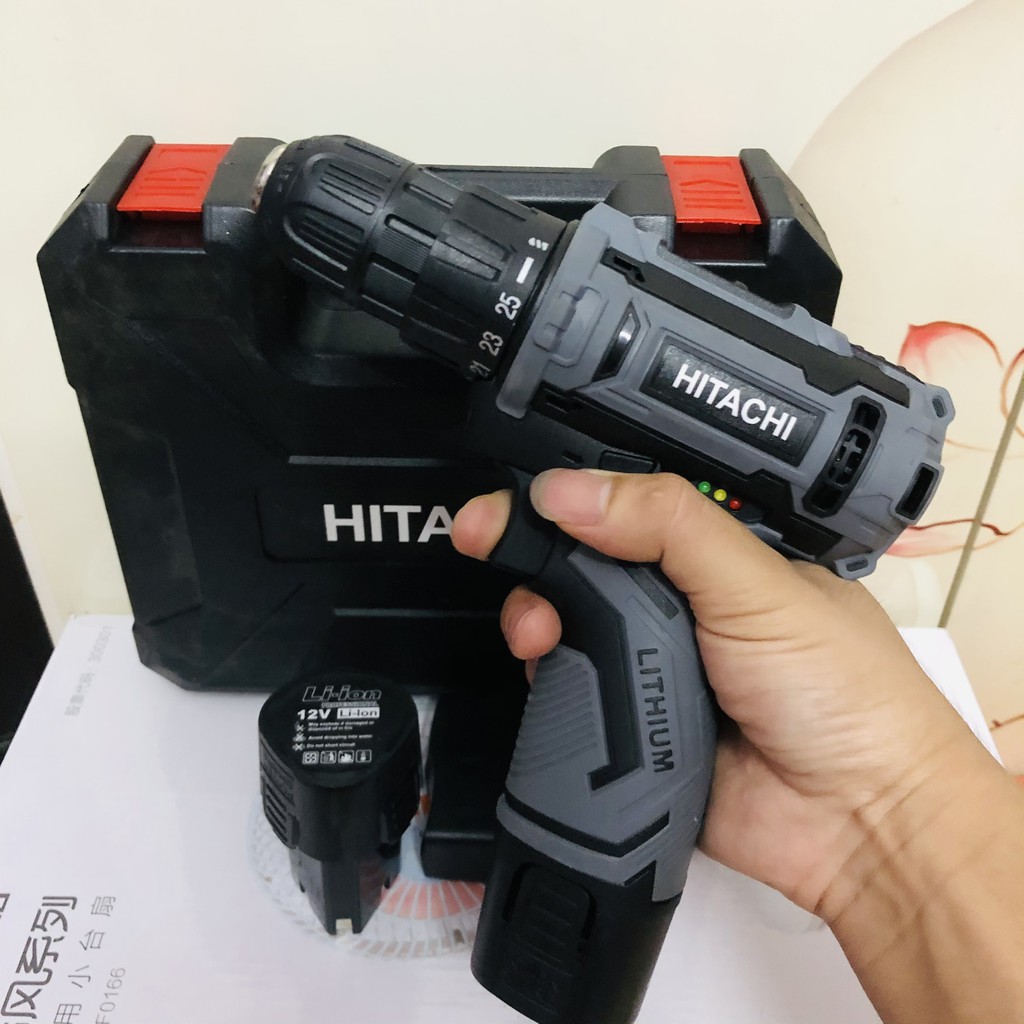 THANH LÝ!!! Máy Khoan Pin HITACHI 12V, Bắn Vít - Khoan Cầm Tay 2 Cấp Tốc Độ, 100% Đồng, Siêu bền, Có Đèn