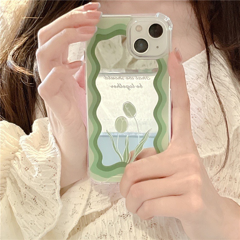 Ốp Điện Thoại TPU Mềm Chống Sốc Có Gương Trang Điểm Hình Hoa Tulip Mùa Hè Dành Cho Iphone ....